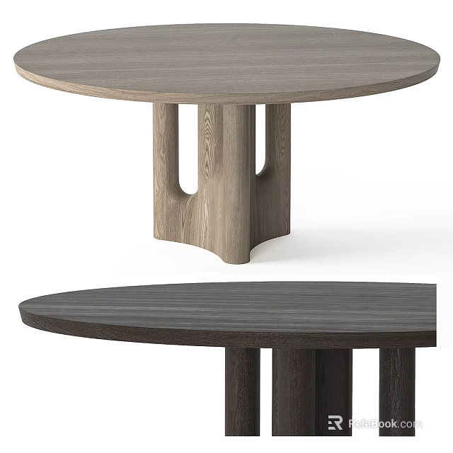 Round Wooden Dining Tables with Unique Leg Designs in Light and Dark Wood Tones 3d model 