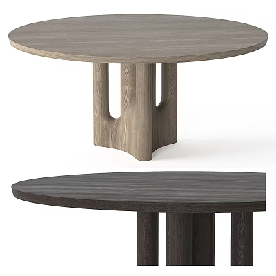Round Wooden Dining Tables with Unique Leg Designs in Light and Dark Wood Tones 3d model