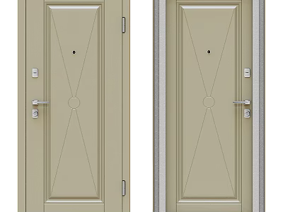 Beige Swing Door With Simple Geometric Panel Design And Metal Handle Lock For Home Interior 3d model