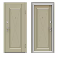 Beige Swing Door With Simple Geometric Panel Design And Metal Handle Lock For Home Interior