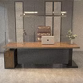 Contemporary Solid Wood Office Desk With Brown Leather Chair For Comfortable Elegant Home Working Space