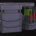 Futuristic Sci Fi Machine With Purple Structure Green Container And Red Columns 3d model