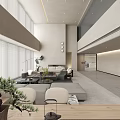 Minimalist Modern Lounge Area Interior With Gray Sofa Beige Armchair And Floor To Ceiling Windows