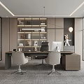 Modern Office Interior With Wooden Desk Chairs Bookshelf Green Plant And Window View