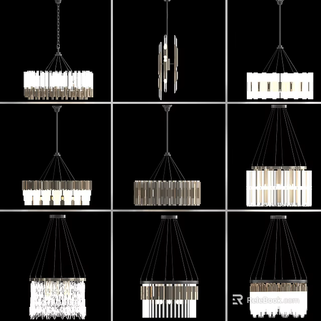 Modern Chandelier Designs With Hanging Metal And Glass Elements In Different Styles 3d model 