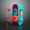 Three Colorful Skateboards in Orange Purple Turquoise with Creative Designs and Durable Wheels