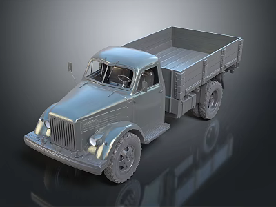 Vintage Silver Truck 3D Model With Single Cab Open Cargo Bed And Reflective Surface 3d model
