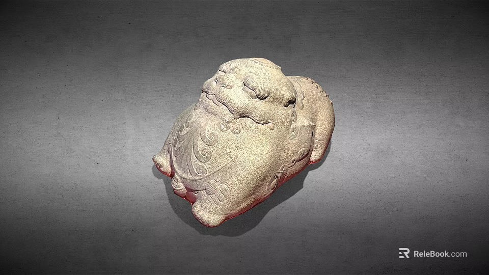 Traditional Mythical Beast Stone Sculpture Carving With Intricate Patterns And Detailed Design 3d model 