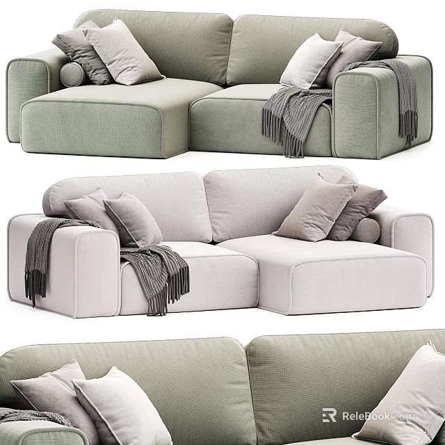 Modern Double Sofa Design With Cozy Pillows And Soft Blankets 3d model