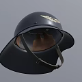 Dark Gray Helmet With Silver Eagle Wing Emblem On Top And Brim Chin Strap