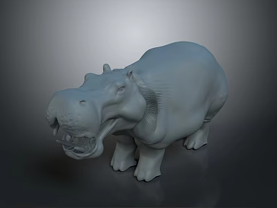 Gray Hippopotamus 3D Model With Smooth Surface Open Mouth And Standing Pose 3d model