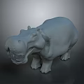 Gray Hippopotamus 3D Model With Smooth Surface Open Mouth And Standing Pose 3d model