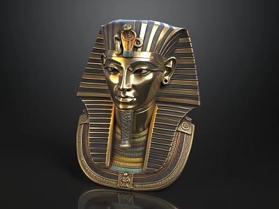 Golden Egyptian Pharaoh Mask With Striped Headdress And Snake Decoration 3d model