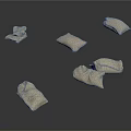 White Textured Fabric Bags Scattered On Gray Background With Various Shapes