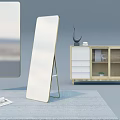 Standing Full Length Mirrors With Wooden Cabinet Decorative Items And Rug
