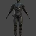 Back View Of Black Leather Jacket With Straps And Brown Helmet In Dark Background