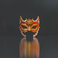 Traditional Chinese Dragon Mask With Red Gold Flame And Cloud Patterns