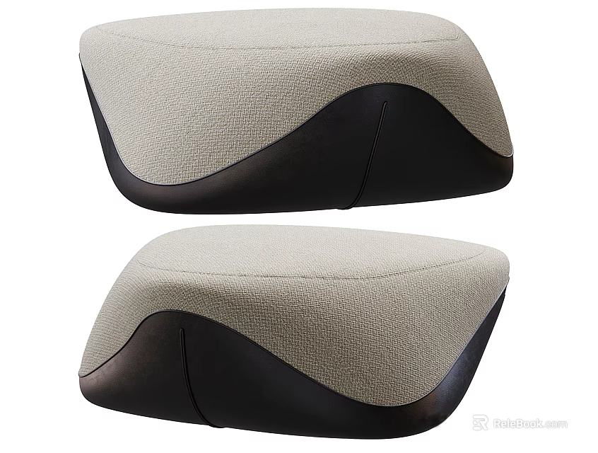 Modern Fabric Ottoman Footstool Pair with Light Beige Seat and Dark Black Base 3d model 