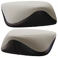 Modern Fabric Ottoman Footstool Pair with Light Beige Seat and Dark Black Base