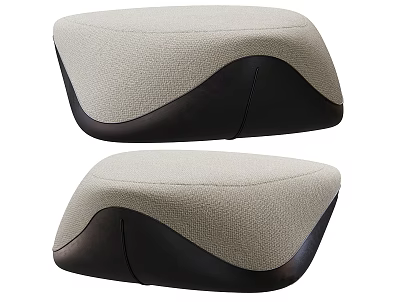Modern Fabric Ottoman Footstool Pair with Light Beige Seat and Dark Black Base 3d model