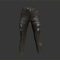 Dark Cargo Pants With Multiple Pockets Slim Fit Leather Like Material Design 3d model