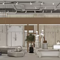 Modern Clothing Store Interior With Mannequins Sofa Racks And Decorative Plants