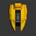 Futuristic Yellow Aerospace Spaceship with Black Windows and Red Accents in Cosmic Design