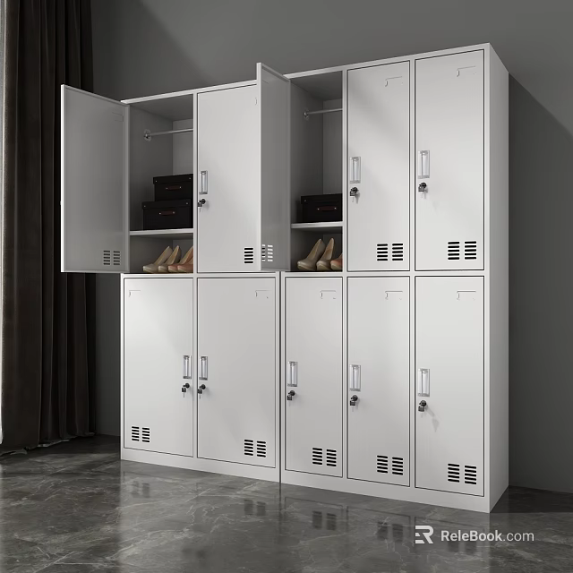 White Modern Wardrobe Interior With Multiple Doors Storage Boxes And Shoes Organizer 3d model