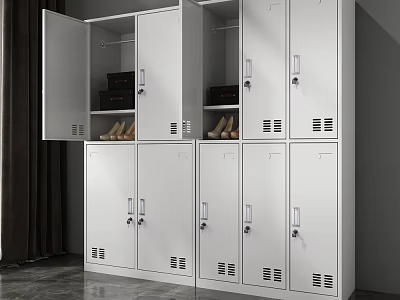 White Modern Wardrobe Interior With Multiple Doors Storage Boxes And Shoes Organizer 3d model