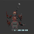 Red Lego Robot With Mechanical Arm And Blue Cubes Nearby White Spheres