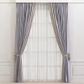 Elegant Gray Curtains With White Sheer Layers And Decorative Tiebacks For Interior Design 3d model