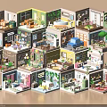 Aerial View Planning of Multi Layer Miniature Room Models with Various Interior Scenes and Colorful Decor