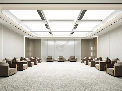 Modern Front Desk Reception Area With Comfortable Seating And Elegant Ceiling Lighting 3d model
