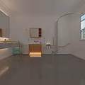 Simple Bedroom Interior With Wooden Bed Desk Chair Cabinet Plants Large Window And City View