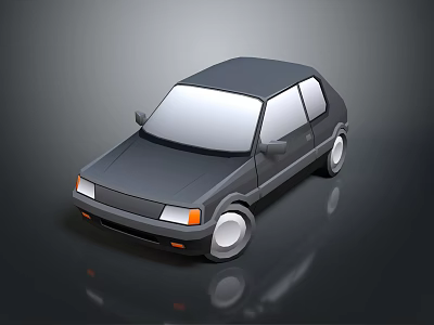 Small Modern Dark Gray Hatchback Car With Sleek Body And White Wheels On Reflective Surface 3d model