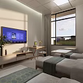 Modern Medical Room Interior With Wheelchair TV Beds And Large Window