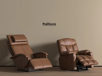 Poliform Brown Leather Reclining Massage Chairs in Modern Living Room Interior 3d model