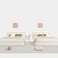 Modern Single Bed Bedroom Setup With Upholstered Headboard Pillows Wall Art And Area Rug
