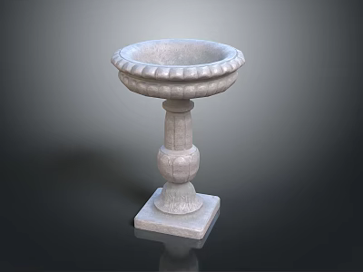 Elegant Carved Stone Decorative Basin With Ornate Pedestal And Round Rim 3d model