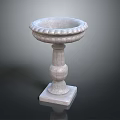 Elegant Carved Stone Decorative Basin With Ornate Pedestal And Round Rim