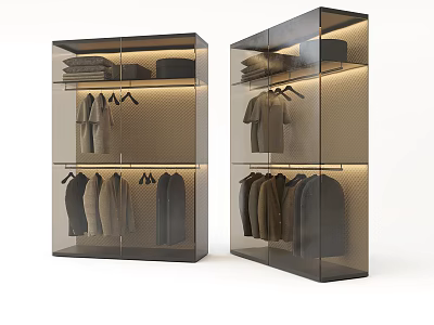 Modern Glass Door Wardrobe With Hanging And Folded Clothes Shelves 3d model
