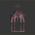 Pink Toned Dome Structure With Cross Top Spiral Columns And Arched Design Features