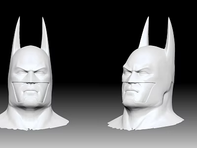 3D Carved Batman Helmet White Sculpture with Two Angle 3d model