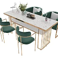 Modern Table And Chair Set With Green Chairs Gold Frame White Tabletop And Decor