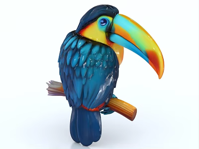 Vibrant Toucan With Colorful Beak And Blue Feathers Perched On Branch 3d model