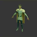 3D Animated Male Character In Green Outfit With Cape Standing Pose