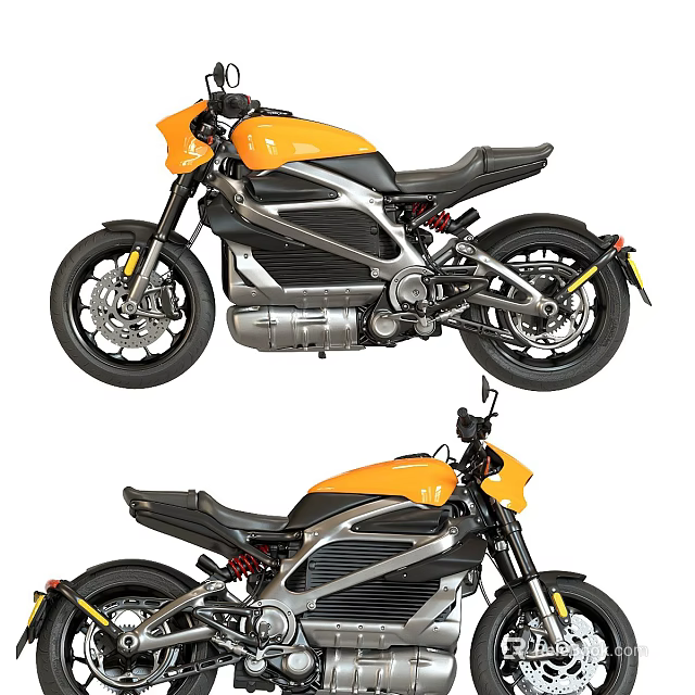 Orange Modern Motorcycle with Black Frame and Sporty Design Showcased in Dual Angles 3d model 