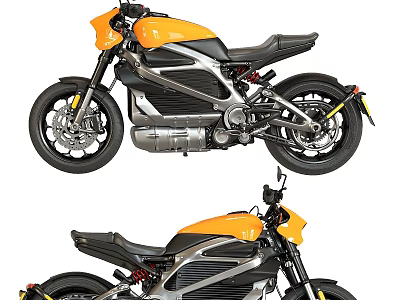 Orange Modern Motorcycle with Black Frame and Sporty Design Showcased in Dual Angles 3d model