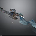 Mythical Fantasy Ice Blade With Blue Crystal Design And Dragon Head Accents