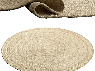 Woven Round Natural Fiber Mat With Beige Textured Surface For Home Decor 3d model